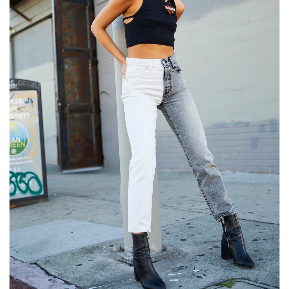 Revive denim acid wash half white jeans.